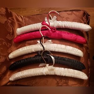 Vintage Satin Hangers, Set of 5, Pre-Owned, Red, Black, White.